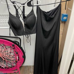 Black, two-piece prom dress